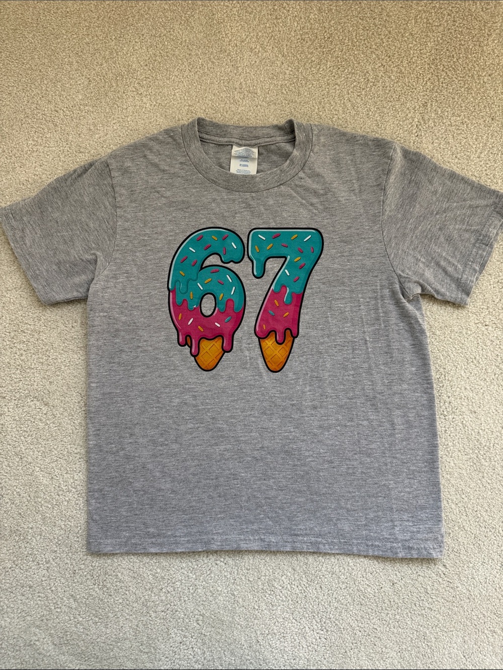 Port and Company Gray Tee with Teal & Pink '67' Ice Cream Graphic